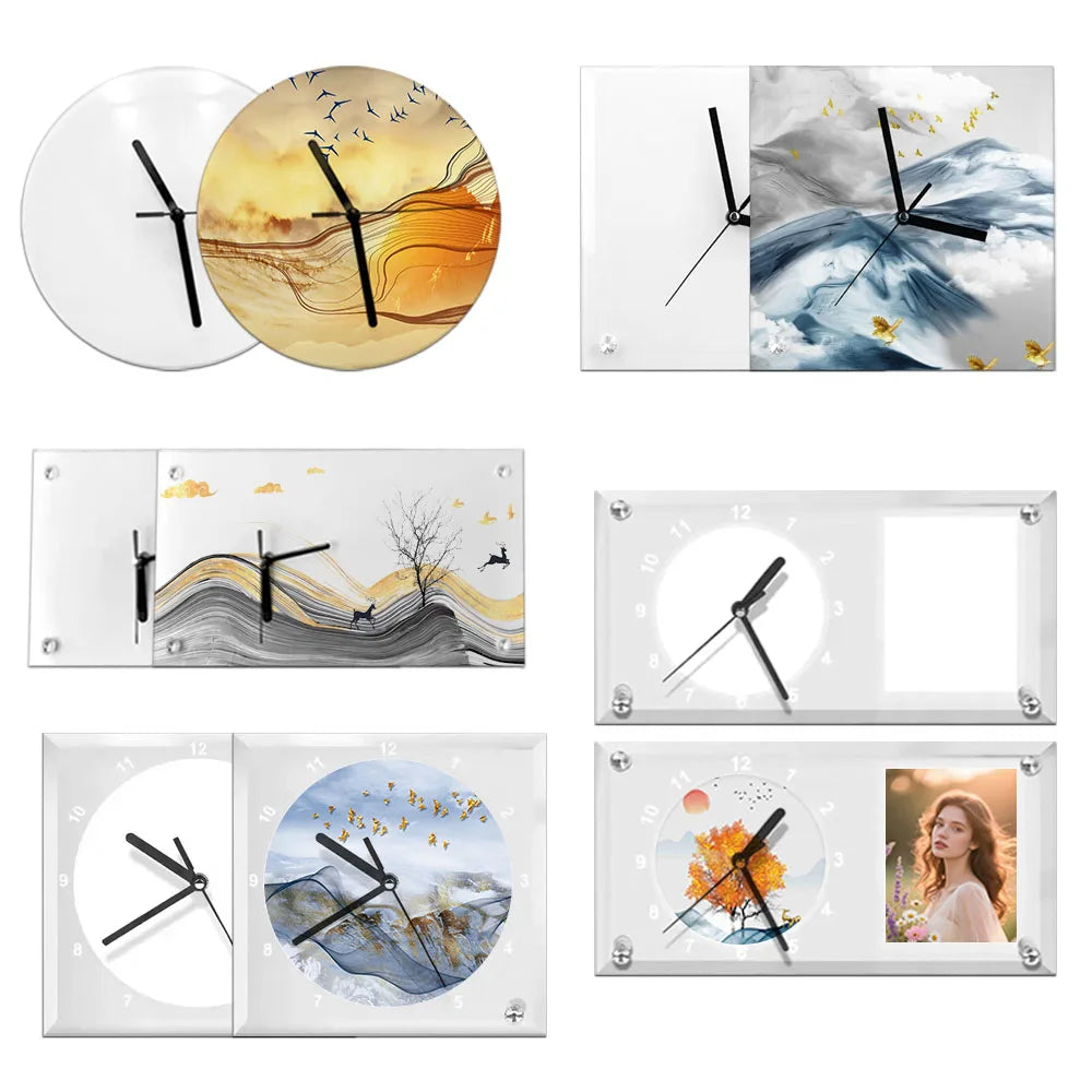 Customizable Sublimation Glass Clock Glass Photo Frame - Heat Transfer Printed Wall Clock / Desk Clock Dual-Use with DIY Kits
