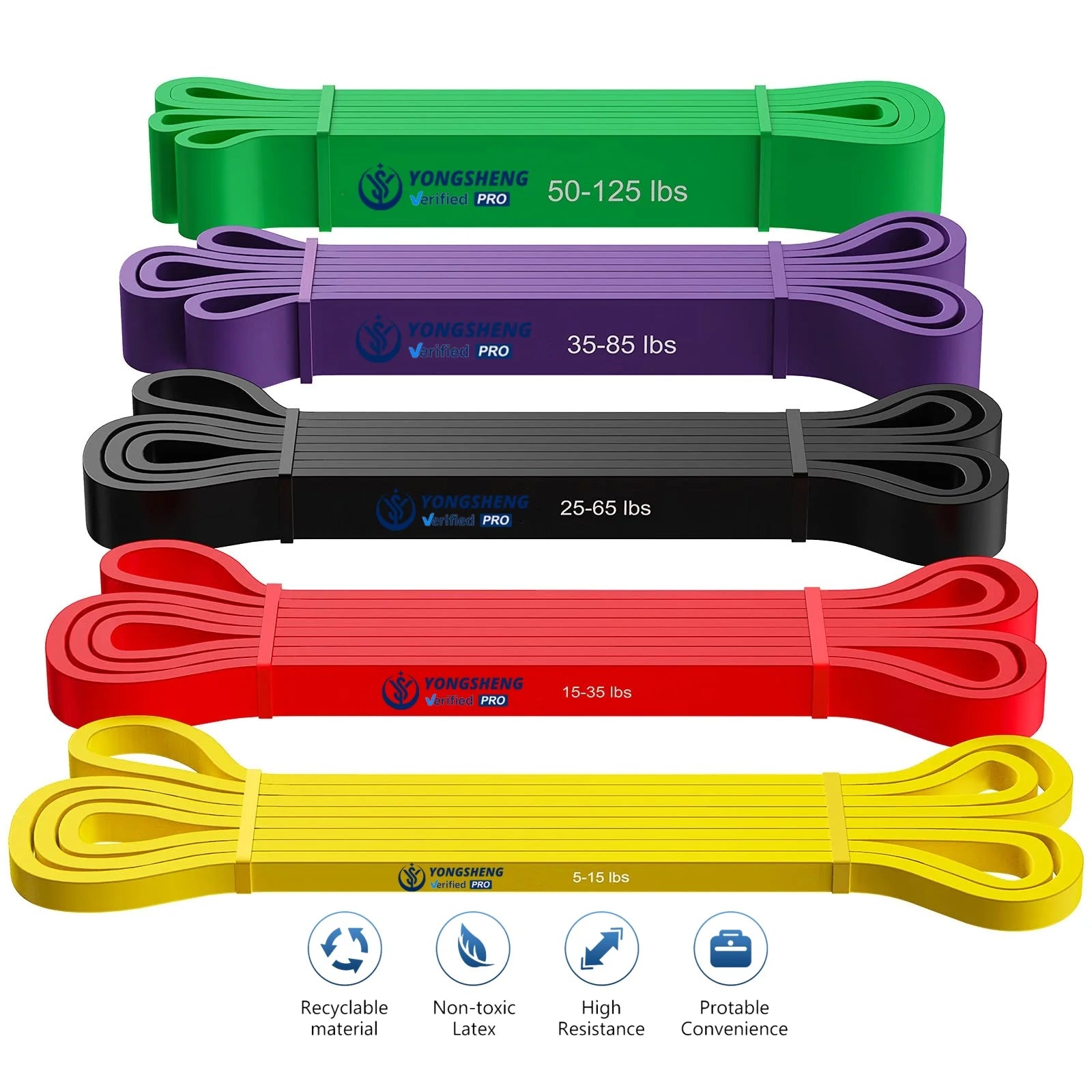Natural Latex Loop 5-Level High Elasticity Multi-color Resistance Bands Set Home Strength Training Fitness Band Exercises