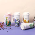 Wholesale Cheap Travel Coffee Tumbler Flower Print Coffee Mugs Stainless Steel Thermos Travel Coffee Mug With Rope