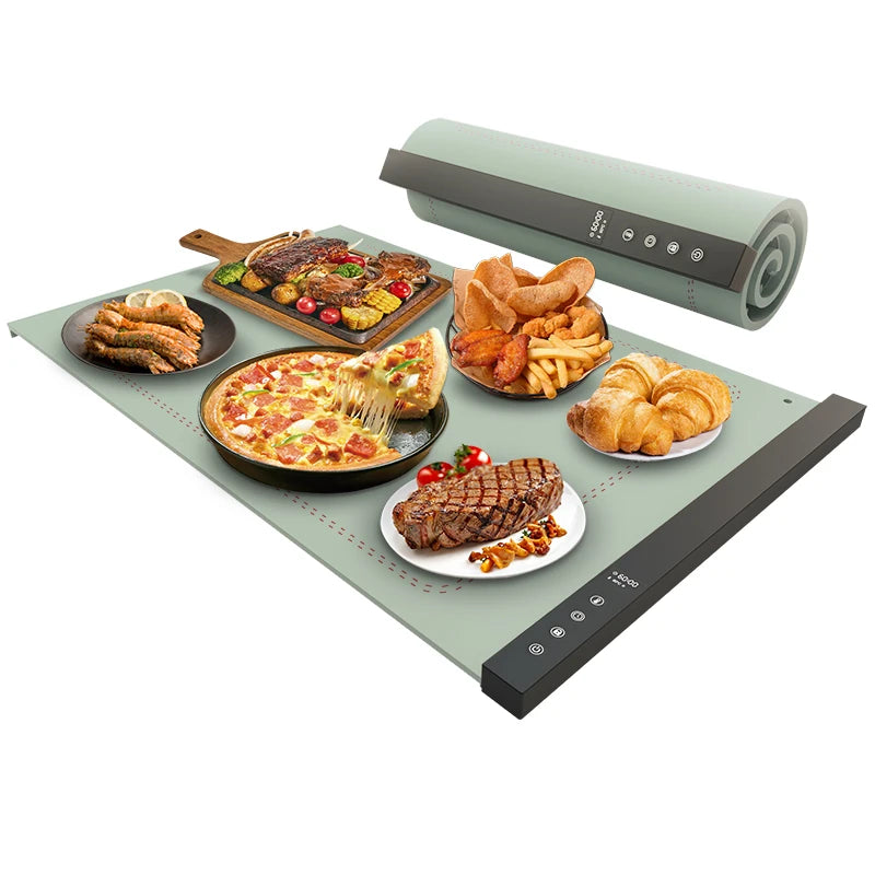 Flexible Silicon Food Heating Board Roll up Easy Storage Portable Plated Small Electric Silicone Food Warmer Tray