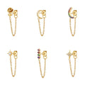 S925 Dainty Fashion Punk Earrings Cubic Colored Pave Rainbow Moon Star Zirconia Gold Hoops Huggies CZ Chain Stud Earrings