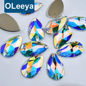 OLeeya Factory Wholesale Teardrop Top 5A Bevel Glass Flat Back Sewing Drop Crystal AB Sew on Rhinestones for Garment Accessories