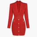 Luxury Fine Workmanship Rhinestone Beading V-neckline Long Sleeve Women Office Blazer Short Slim Dress