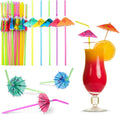 50 Count Umbrella Straws Flexible Plastic Cocktail Straws Sticks for Hawaiian Beach Cocktail Luau Party Decor