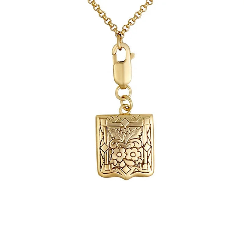 Milskye 18K Gold Plated Shield Charm Necklace Vintage Carved Medallion Pendant 925 Sterling Silver Women Jewelry