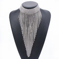 Beautiful Shiny Long Tassel Choker Full Paved Diamond Choker Necklace Bridal Choker