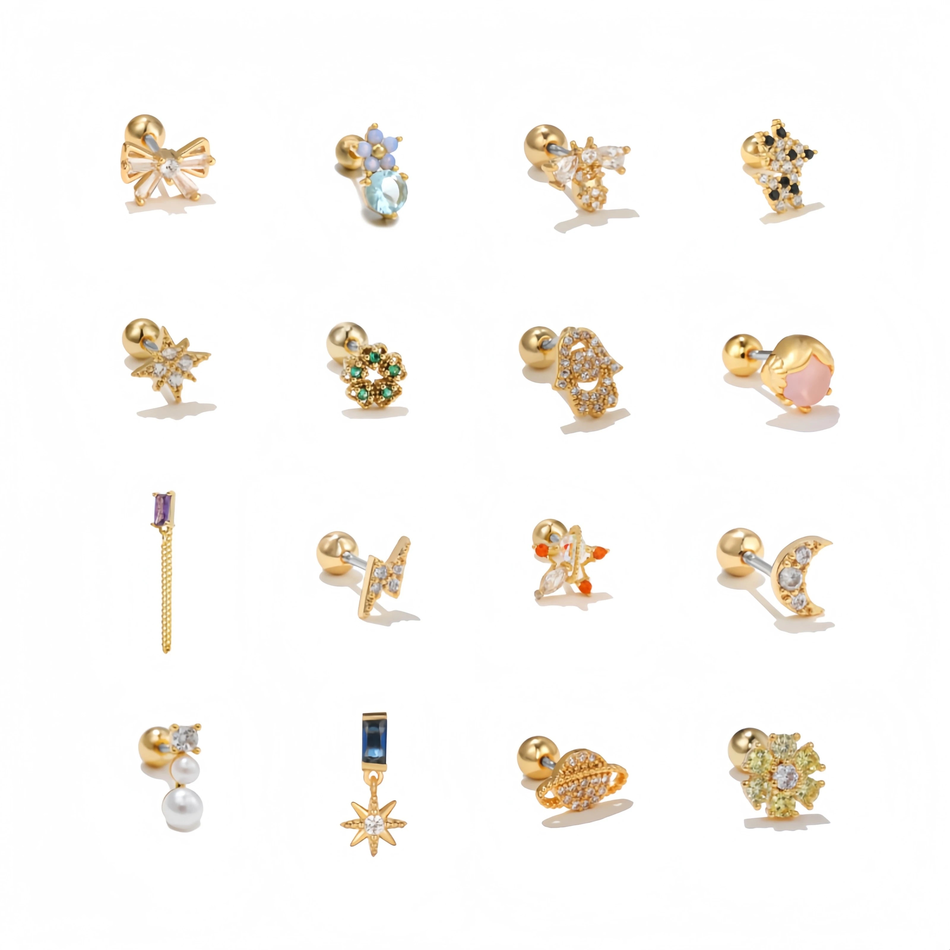 Wholesale New 18k Gold Plated Western Earrings Studs Color Screw Twist Exquisite Zircon Piercing Ear Stud Women Jewelry
