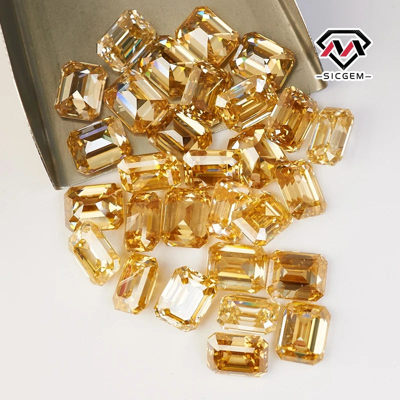 Customized Emerald Cut Fancy Moissanite Stone Perfect Cutting China-Flawless DE Color Loose Champagne Color Moissanite
