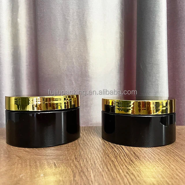 Body Butter Container 1OZ 2OZ 3OZ 4OZ 5OZ 8OZ Black Cosmetic Plastic Jars with Gold Lid for Body Scrub Face Cream & Lotion