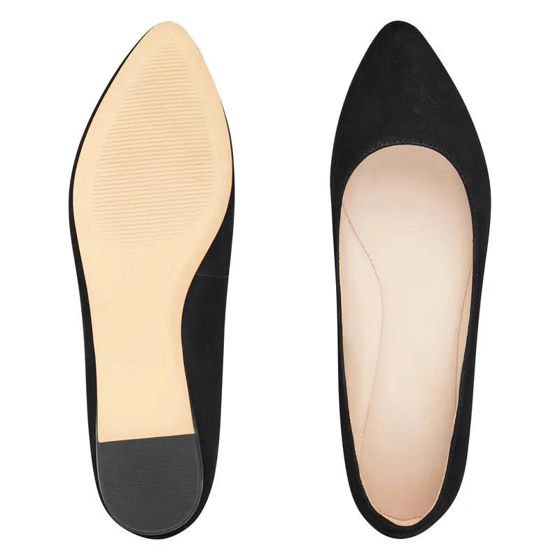 Black Faux Suede Point Toe Ballet Flats Light Weight Summer Spring Top Grade Fashion Trend for Women