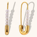 Dingran Custom Fashion Women Imitation Pearl Safety Pin Earring 18K Gold Plated Stainless Steel Jewelry