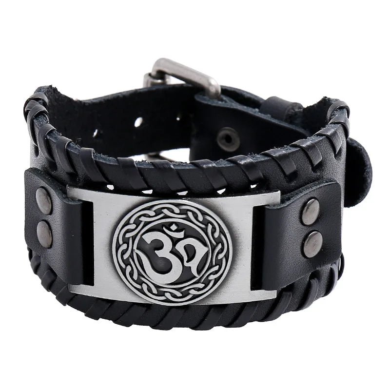 Hot Sales Vintage Woven Cowhide Cuff Bracelet for Men Nordic Viking Style Factory Direct Accessory Hot on Fashion Accessories