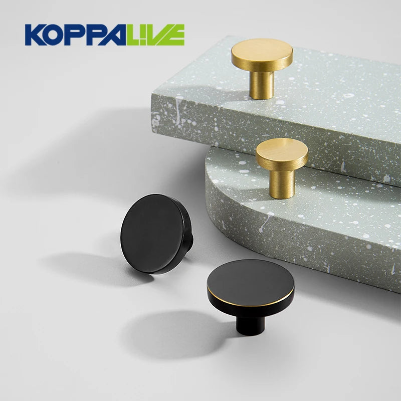 Koppalive Minimalist Gold Black Drawer Handle and Knob 30mm Round Antique Brushed Solid Brass Cabinet Knobs for Furniture