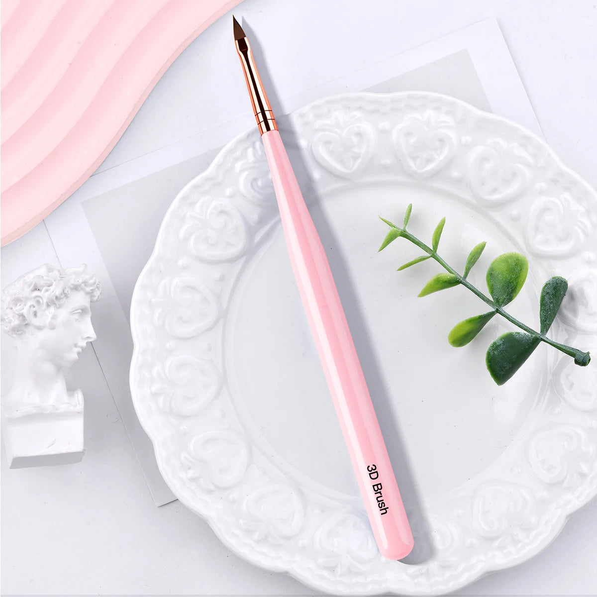 2023 Hot Pink Woodenl Handle 3d Acrylic Nail Art Brush Nylon Hair 3d Nail Brush #2 #4 #6