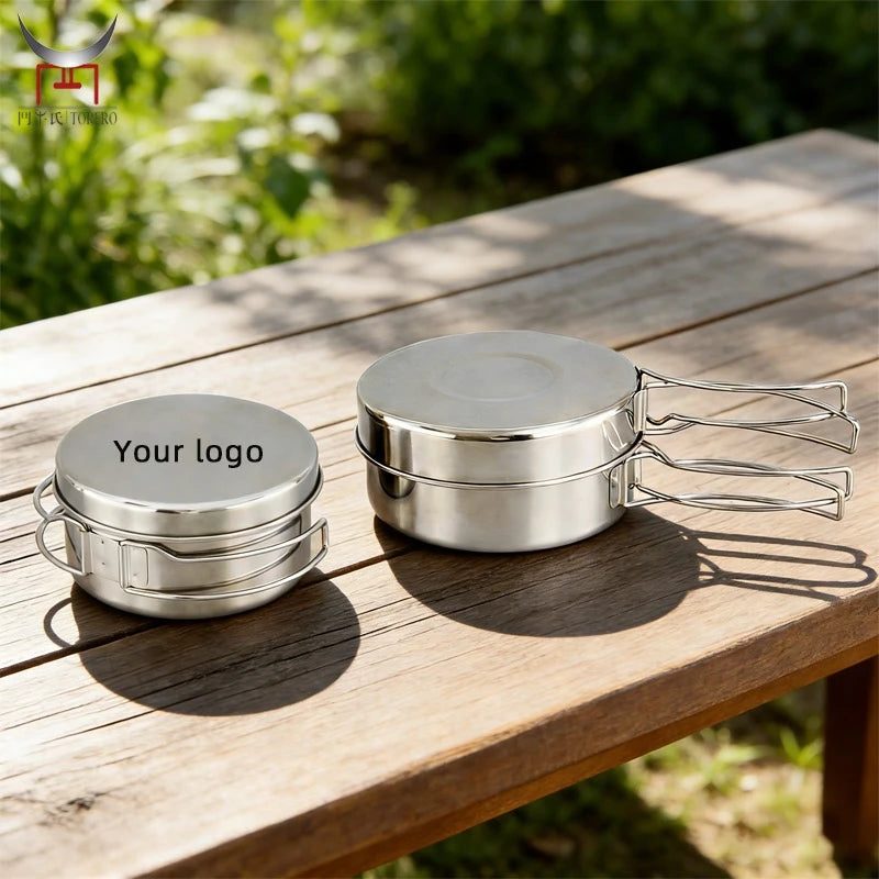 Outdoor Picnic Frying Pan Metal Stainless Steel Camping Cup with Folding Handle MegaBDM