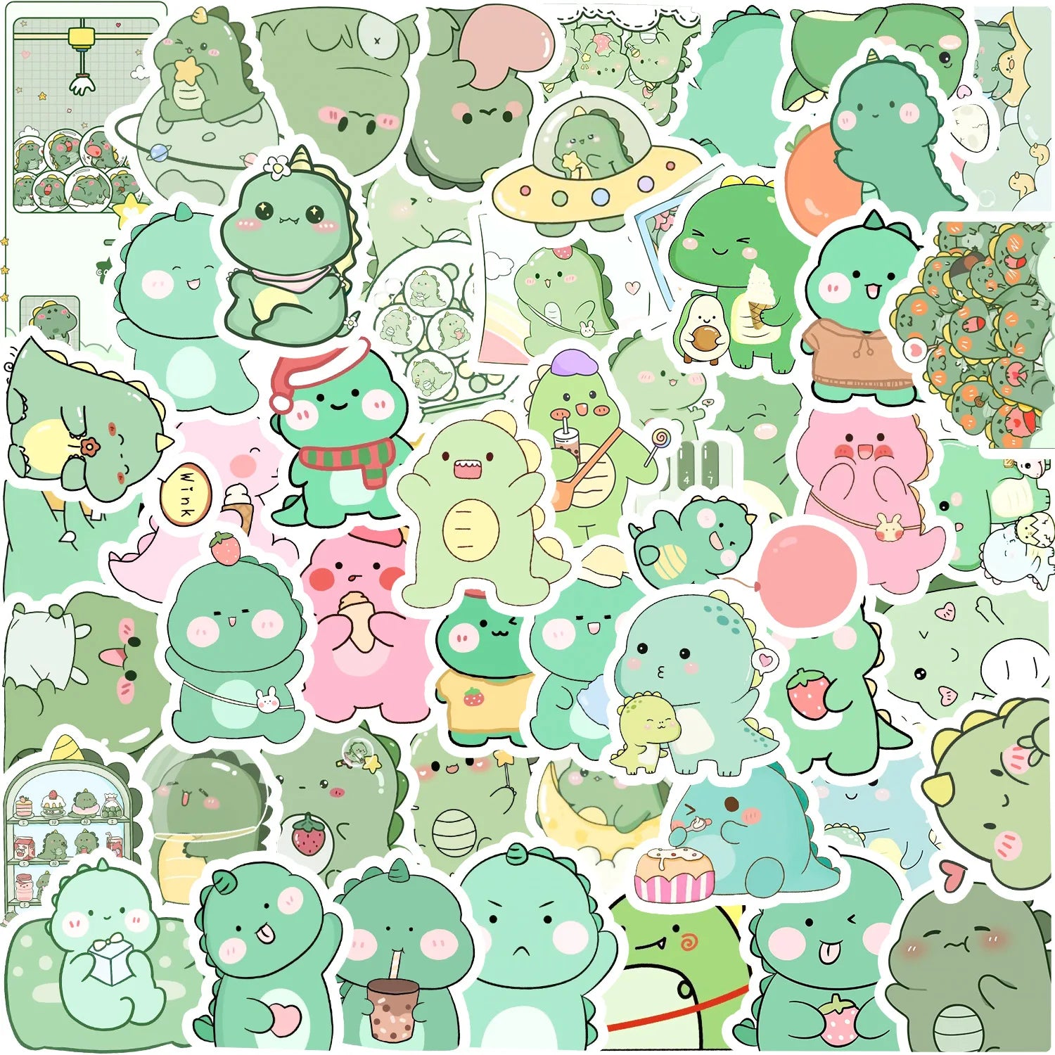 Cute Cartoon Dinosaur Stickers Car Phone Water Cup Decoration Stickers Waterproof Ledger Stickers