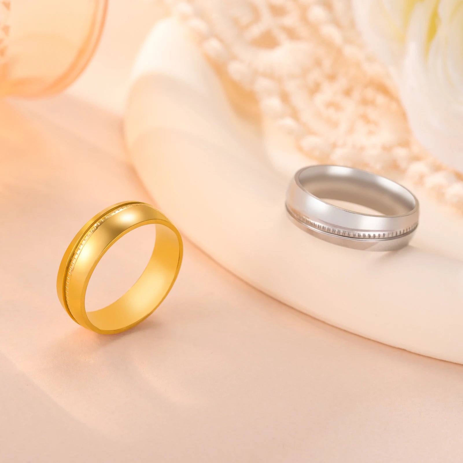 Simple Wheel Print Ring Real Gold Plated Stainless Steel Wheel Ring for Women Men Jewelry Gifts for Friends