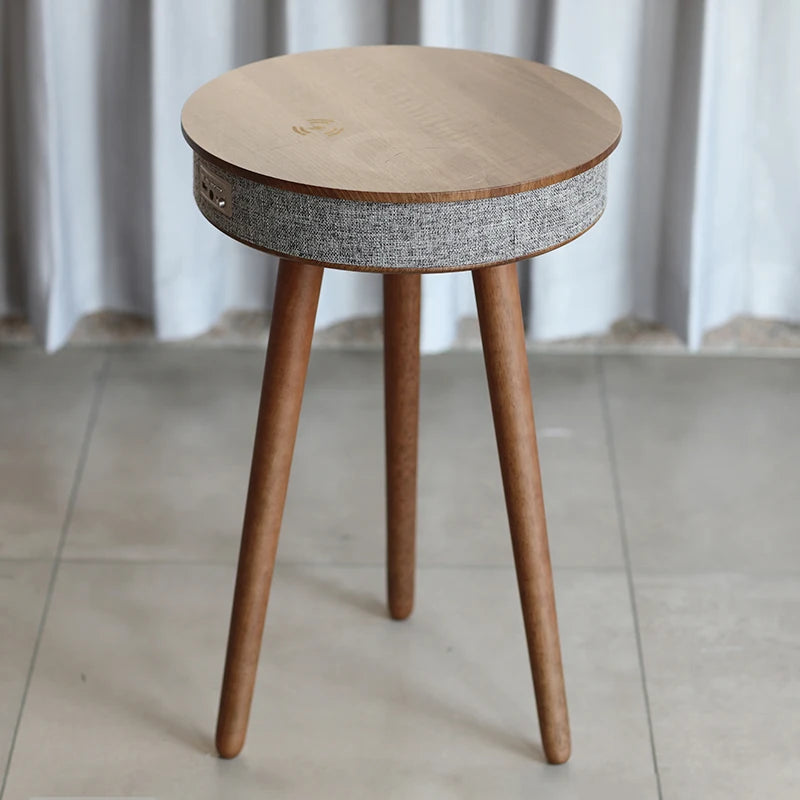 HOMEMORE Custom LOGO Luxurious Wireless Charging BT Speaker Bedside Table Round Cafe Coffee Table Bedroom Furniture for Adults MegaBDM