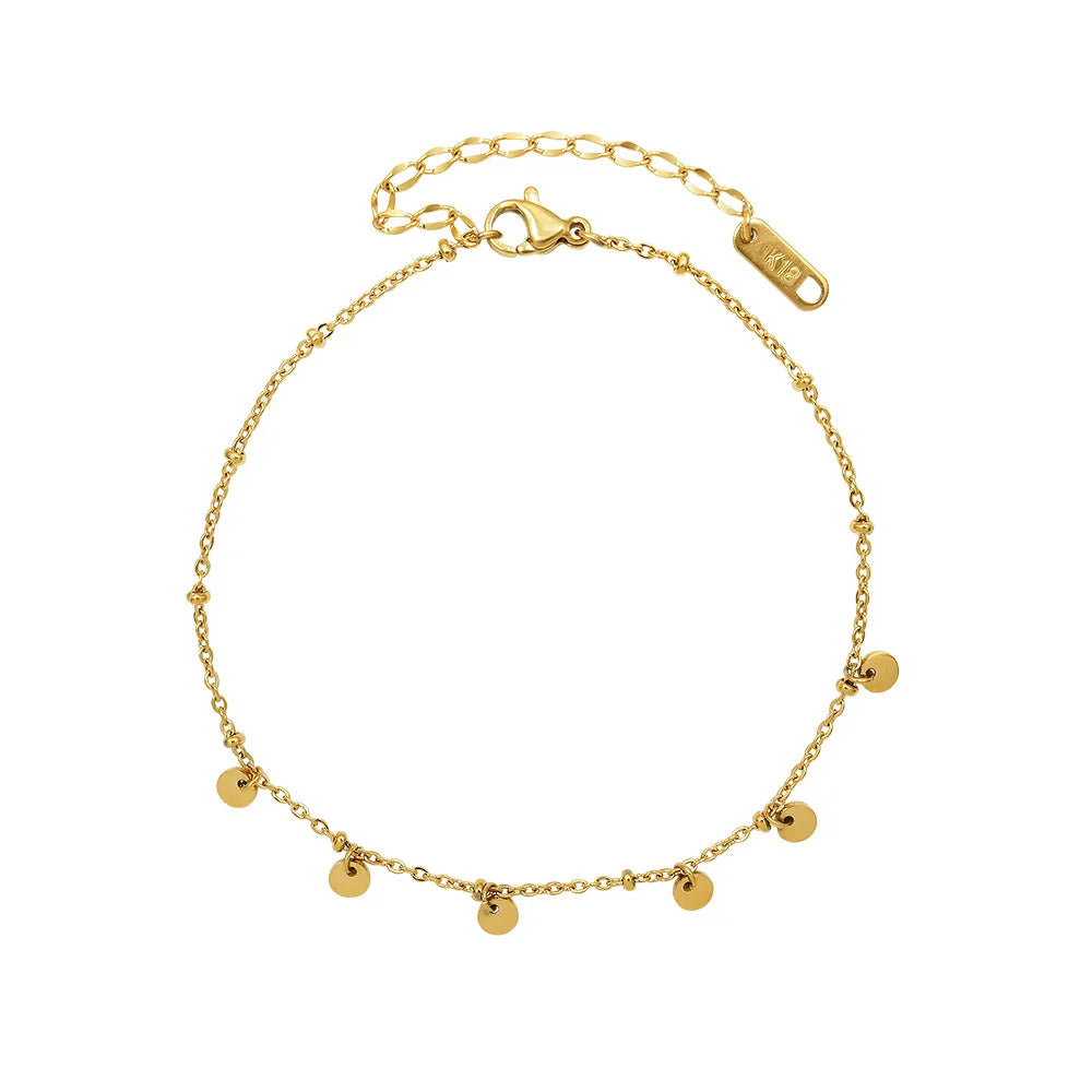 High End Gold Plated Waterproof  Tarnish Free  Tassel Dot Pendant Anklets Stainless Steel  Fashion Women Jewelry