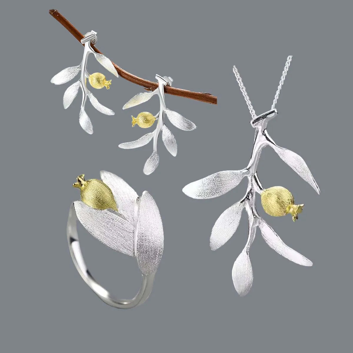 Lotus Fun New Arrival Handmade Pure 925 Sterling Silver Black  Jewelry Set for Women Fine Jewelry for Women