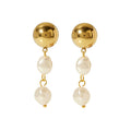 Chris Fashion 316L Stainless Steel PVD Gold Plated Minimalist Ball Drop Dangling Baroque Pearls Earrings for Women