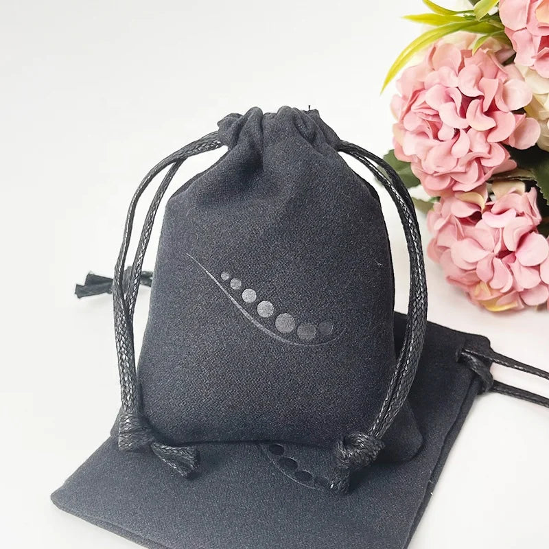 Custom logo Printed Double Sided Velvet Jewelry Drawstring Bag Microfiber Ring Earrings Necklace Velvet Drawstring Bag Pouch