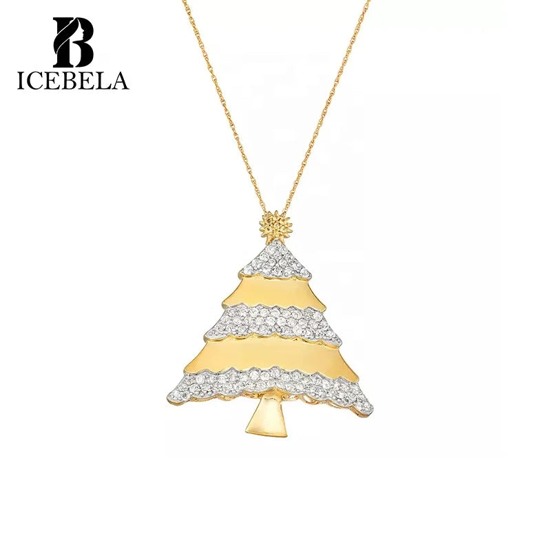 925 Sterling Silver Fashion Fine Christmas Jewelry Necklace Gold Pave Zircon Luxury Christmas Tree Pendant Necklaces for Women