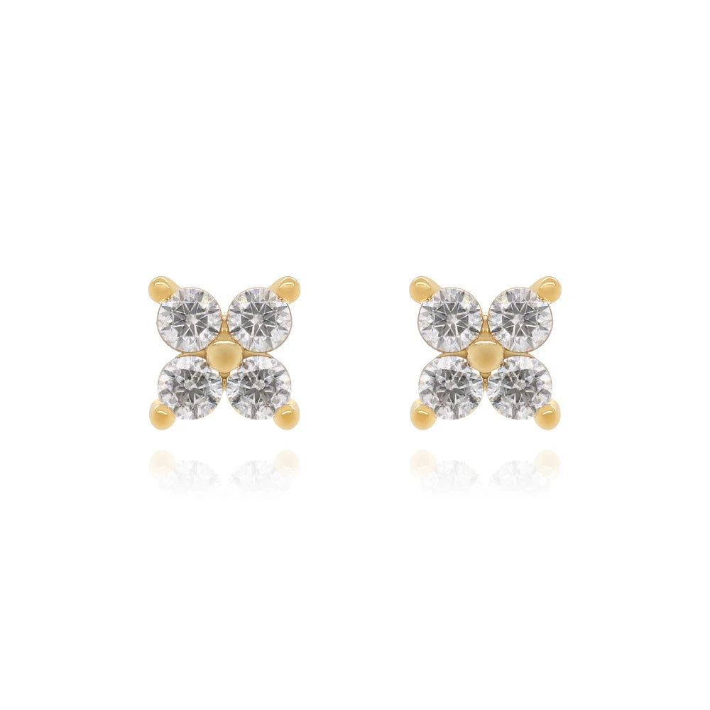 Gemnel Hot Selling 925 Sterling Silver 18k Gold Plated Cubic Zirconia Quaditta Studs Earrings