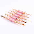 2022 Wholesale 5pcs Pink Metal Double Ended Nail Art Brush Nail Extension Gel Brush Set Polish Nail Painting Tools