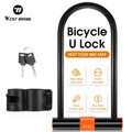 WEST BIKING Stainless Steel MTB Bicycle U Shape Lock Waterproof Anti Theft Heavy Duty  for Cycling & Motorcycle Accessories