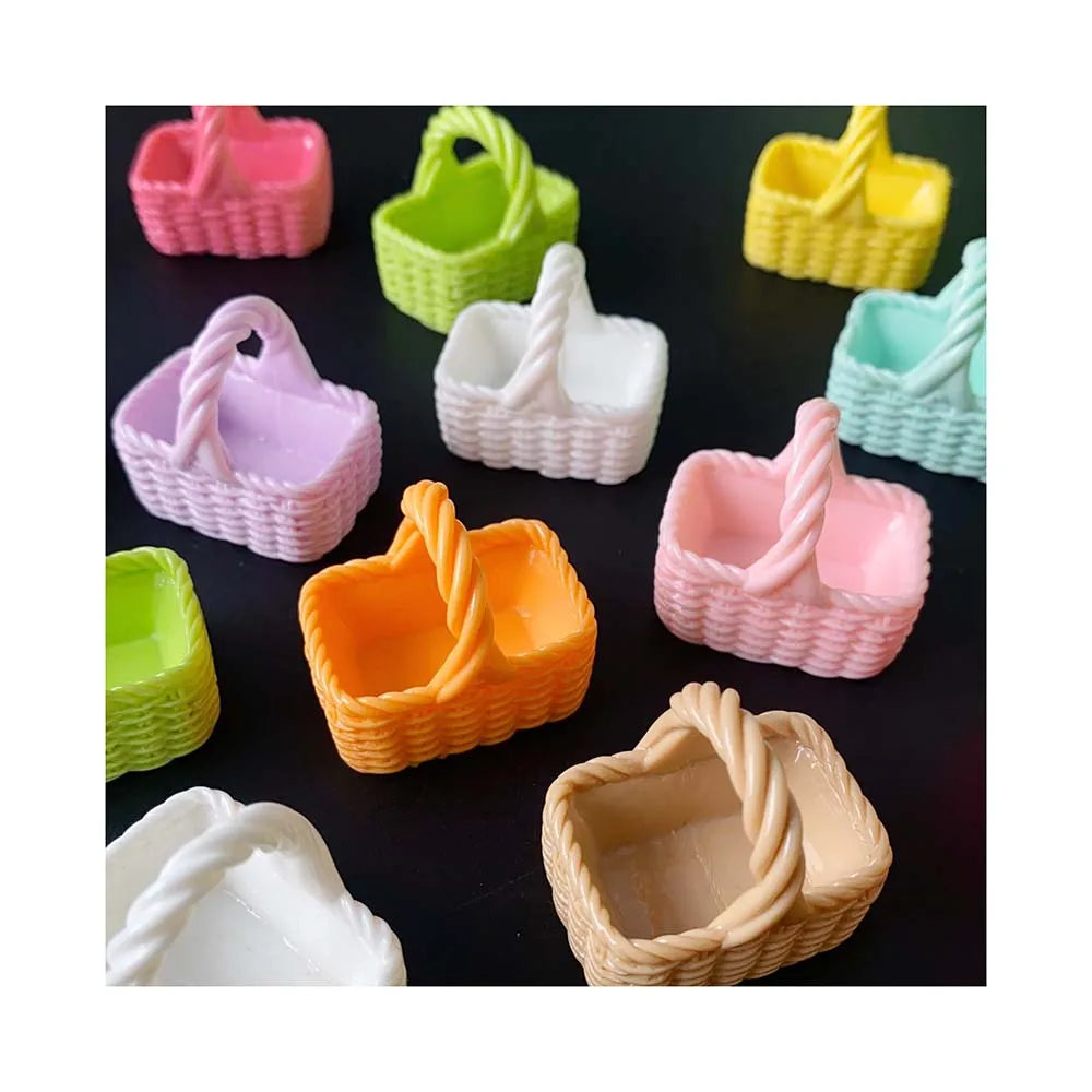 New Fashion 100pcs Assorted Miniature Resin Baskets Colorful Figurines Fruit Bread for Fairy Garden Kitchen Accessories Lot 100