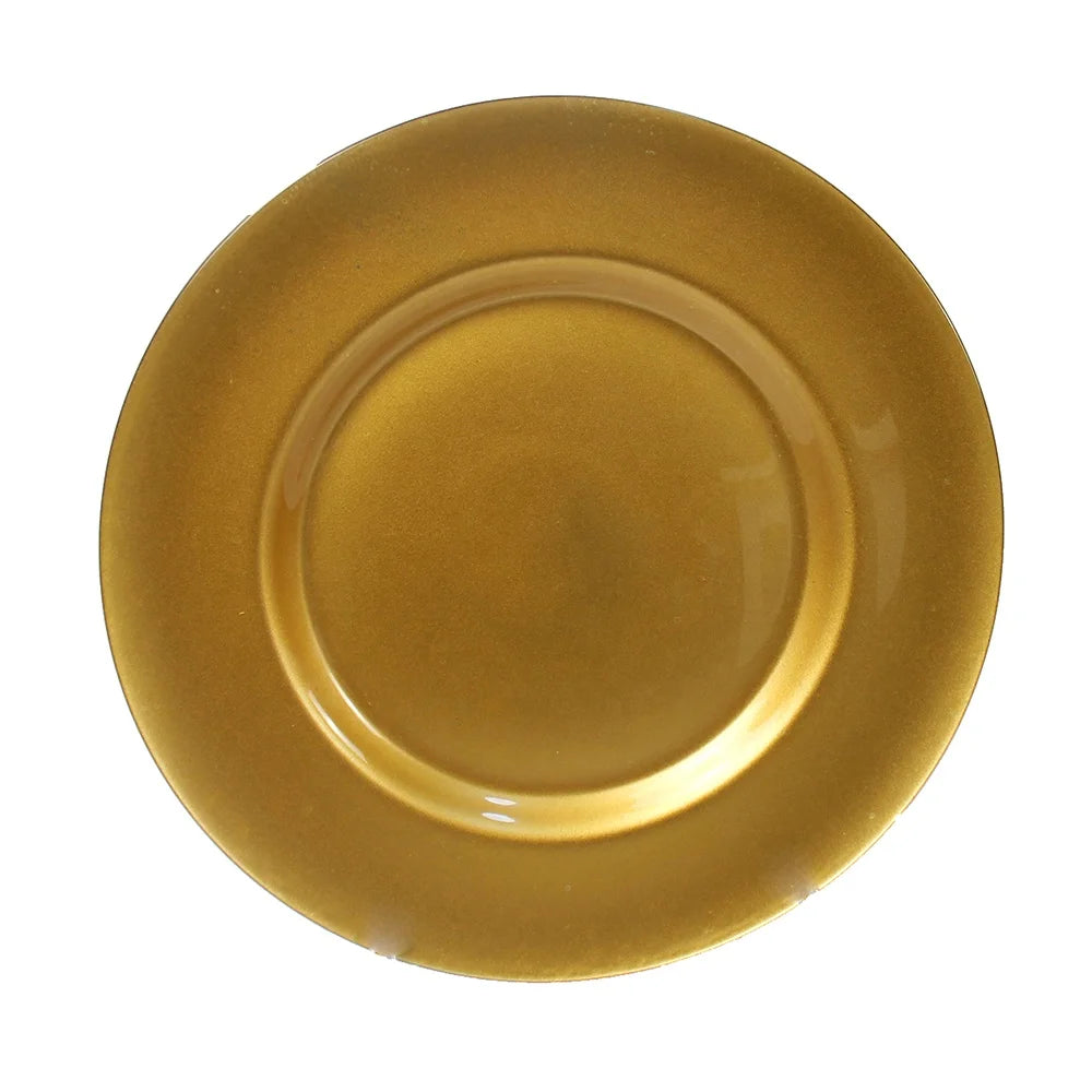 13-Inch Gold Glass Charger Plate Wedding Crystal Dinner Underplate with Color Enamel for Wedding Decorative Dinner Parties