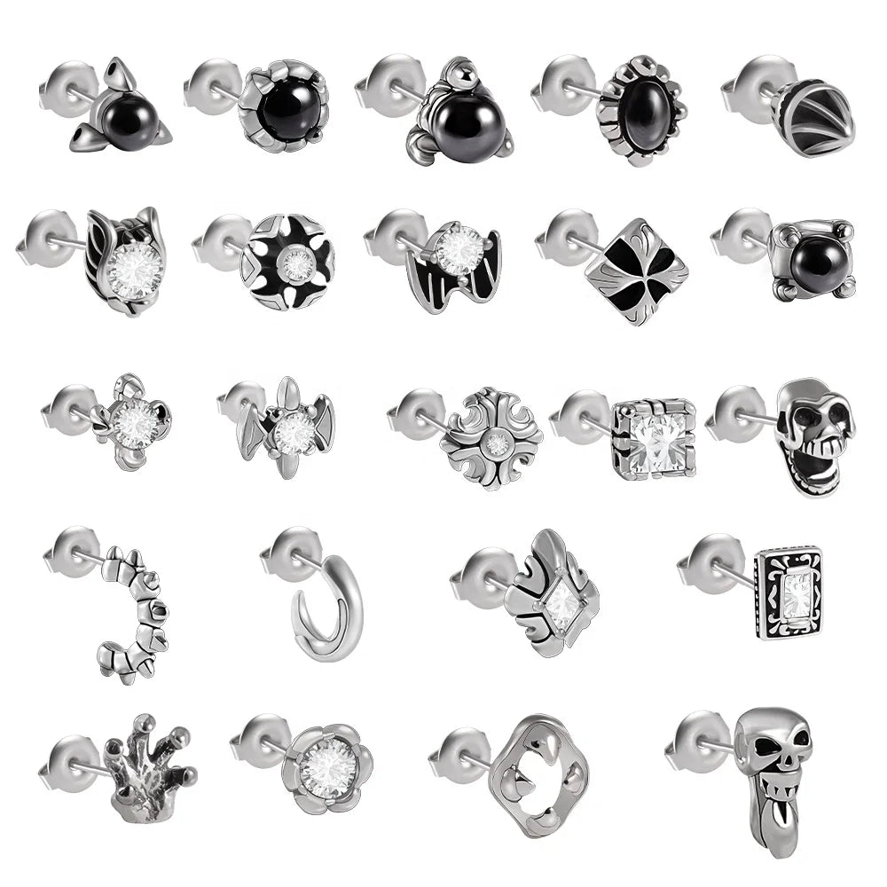 Surgical Steel Punk Ear Studs Tragus Cartilage Piercing Zircon Man/Unisex Skull Earrings Helix Lobe Piercing Jewelry