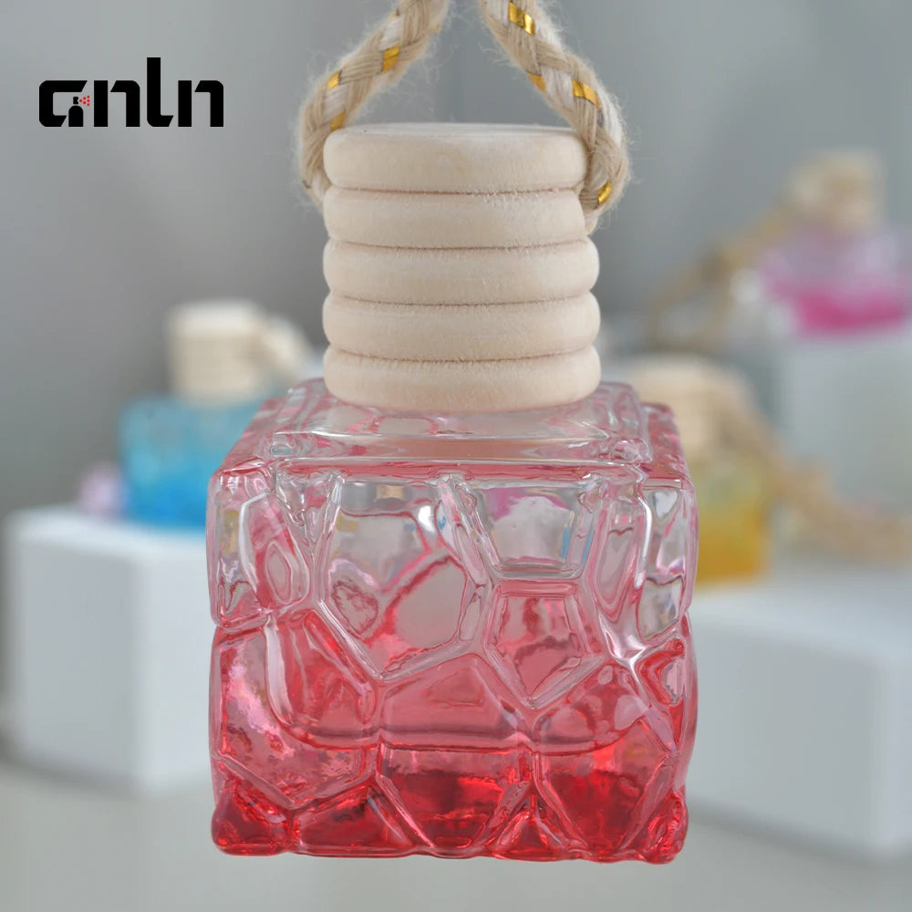 Wholesale 10ml Hanging Car Perfume Bottle With Wooden Cap and Colorful Glass Bottle