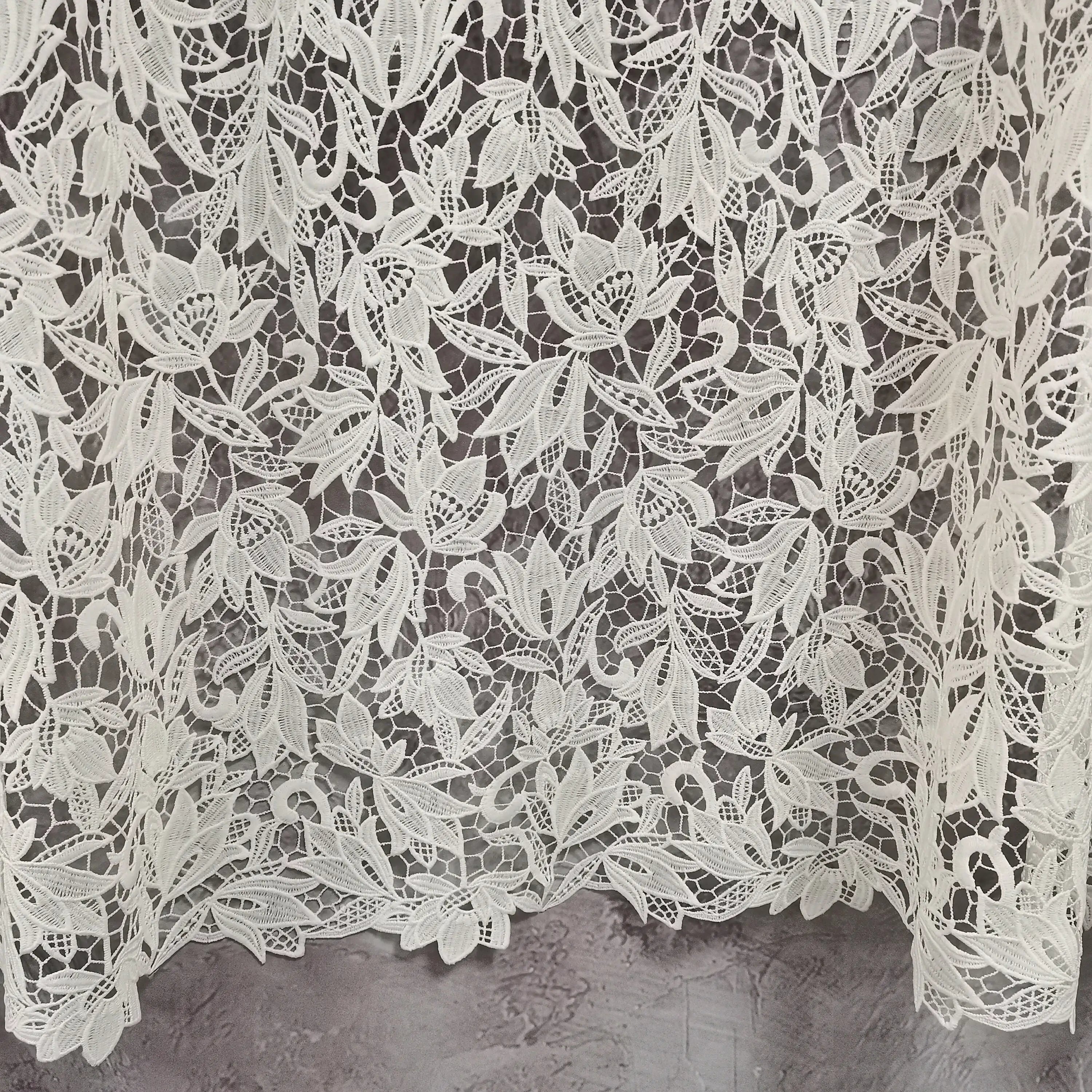 White Color Guipure/Cord Lace Embroidery Wedding Lace Fabric