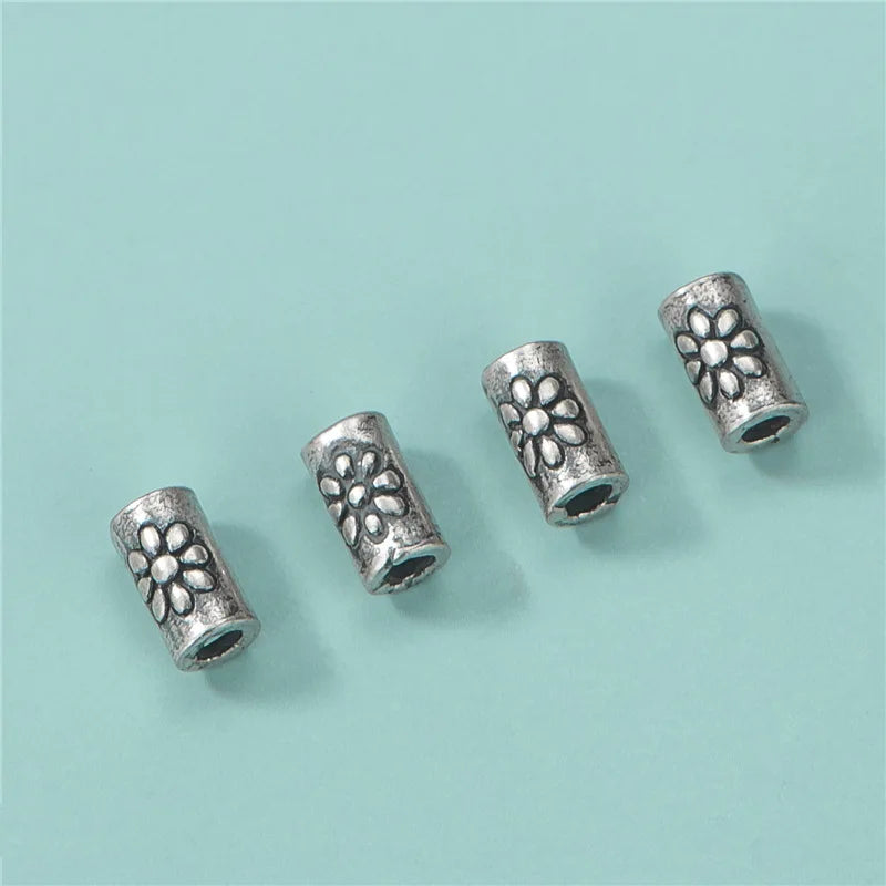 3mm Vintage 925 Antique Silver Spacer Beads Engraved Flower Tube Beads for Jewelry Making Accessories