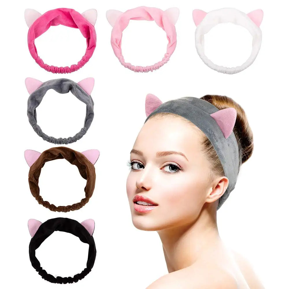 Wholesale Custom Spa Cat Ear Headbands Lovely Cosmetic Headwraps for Face Washing Makeup & Shower Use