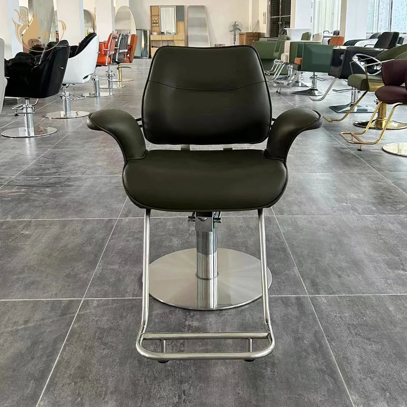 Modern Black PU Leather Barber Chair with Chrome Base and Footrest