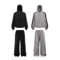 Chain for Men's Hooded Streetwear Winter Casual Suit Set 2025 New Wash Spray Paint Graffiti Zipper Sweater Pants