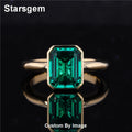 Starsgem Bezel Setting 18K Solid Gold 8*10mm Lab Grown Emerald Ring