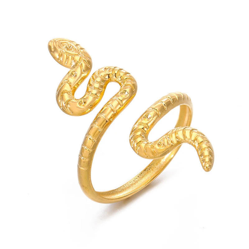 Nabest Stainless Steel Gold Filled Adjustable Punk Rings Personalized Waterproof Women Open Snake Rings Jewelry