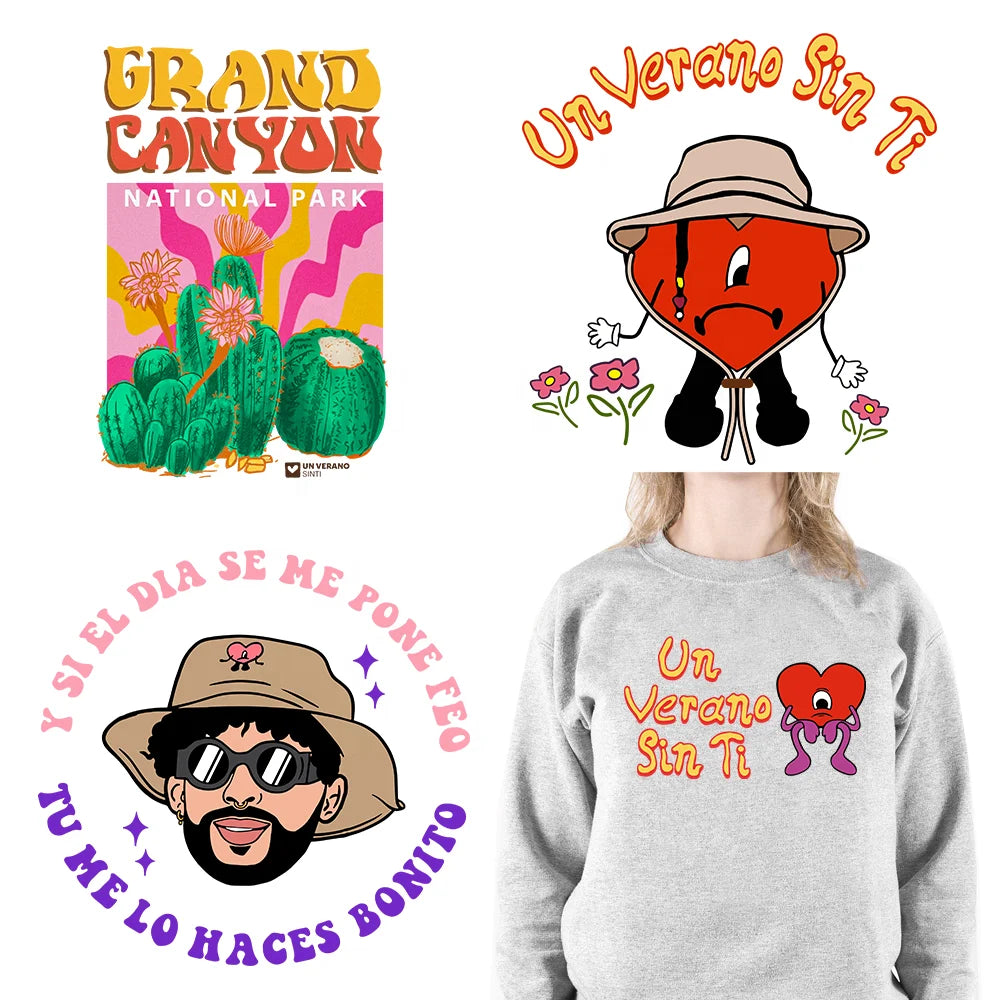 Custom DTF Sad Hearts Man Plastisol Iron on Printing Un Verano Sin Ti Bunny Press Stickers Logo Heat Transfers for Tshirt