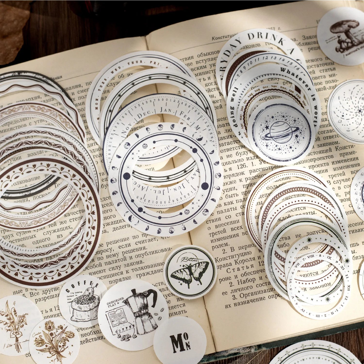 24 Stickers Per Pack Time Story Series Circular Border Die-cutting Manual Account Free to Match with 6 Different Materials