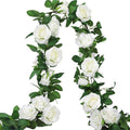 White Rose Garland Artificial Floral Garland with White Flower Vines and Silk for Wedding Arch & Christmas A501
