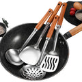 Wooden Handle Stainless Steel 4-Piece Kitchen Utensil Set Heat Resistant Wok Spatula Ladle Dishwasher Safe Cooking Tools MegaBDM