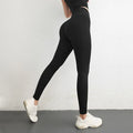 Women's High Waist Spandex/Nylon Plus Size Full Length Sports Tights Elastic Breathable Ribbed 'Peach Hip' Fitness Pants