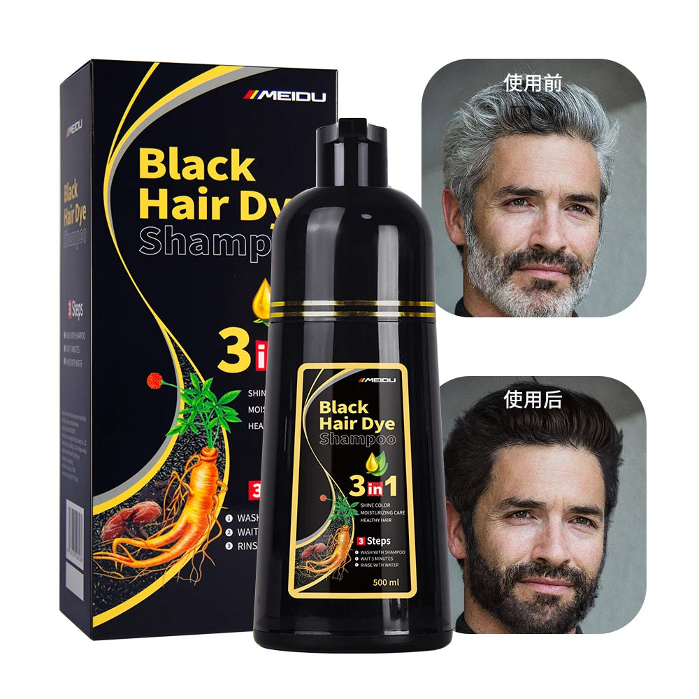 Oem Beauty Product Hot Black Wash White Ammonia Free Fast Cover Gray Hair 3 in 1 Color Herbal Black Hair Dye Shampoo MegaBDM