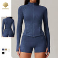CNSHELL Custom Logo Nylon Bronzing Tight Mock Neck Zipper Side Pocket Yoga Workout Gym Fitness Sports Jacket