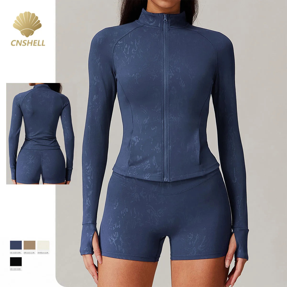 CNSHELL Custom Logo Nylon Bronzing Tight Mock Neck Zipper Side Pocket Yoga Workout Gym Fitness Sports Jacket