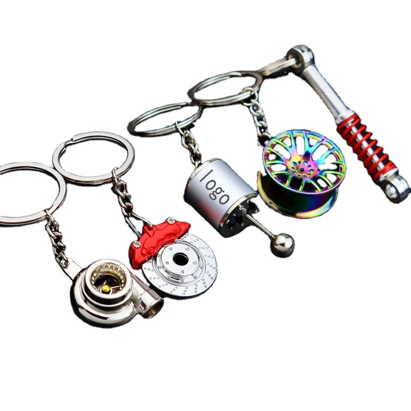 Custom Metal Car Keychain Car Accessories Part Turbo Shock Absorber Gear Brake Disc Wheel Metal Key Rings Keychains